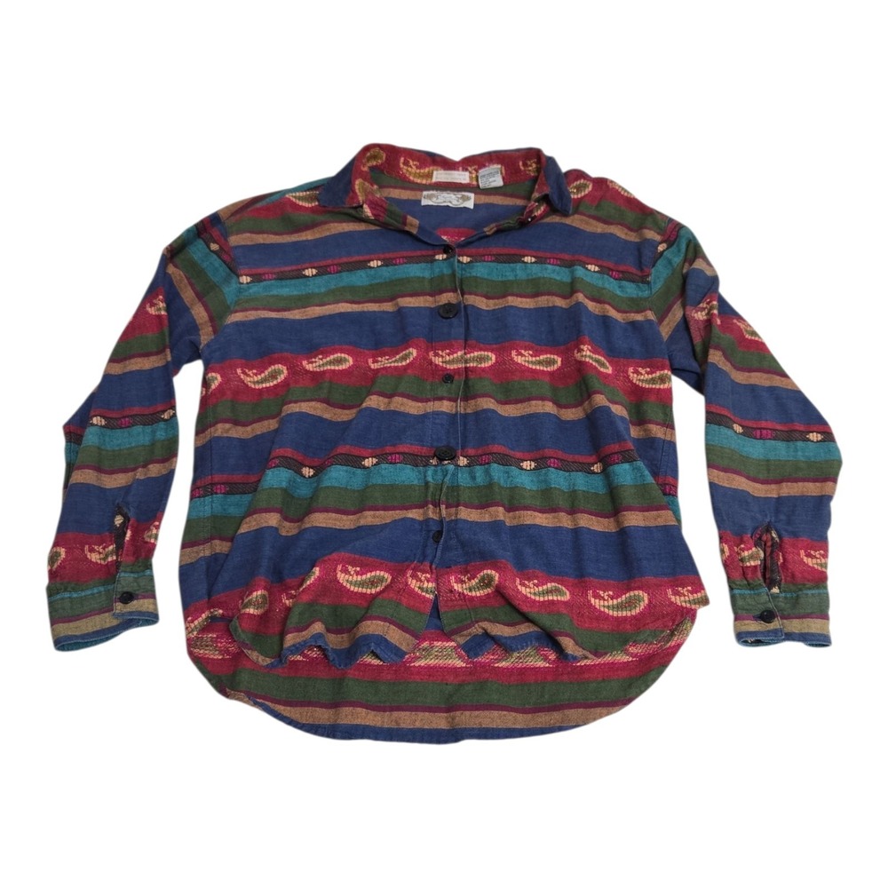 Angelique Vintage Western Paisley Button‎ Up Women's Size Medium Striped